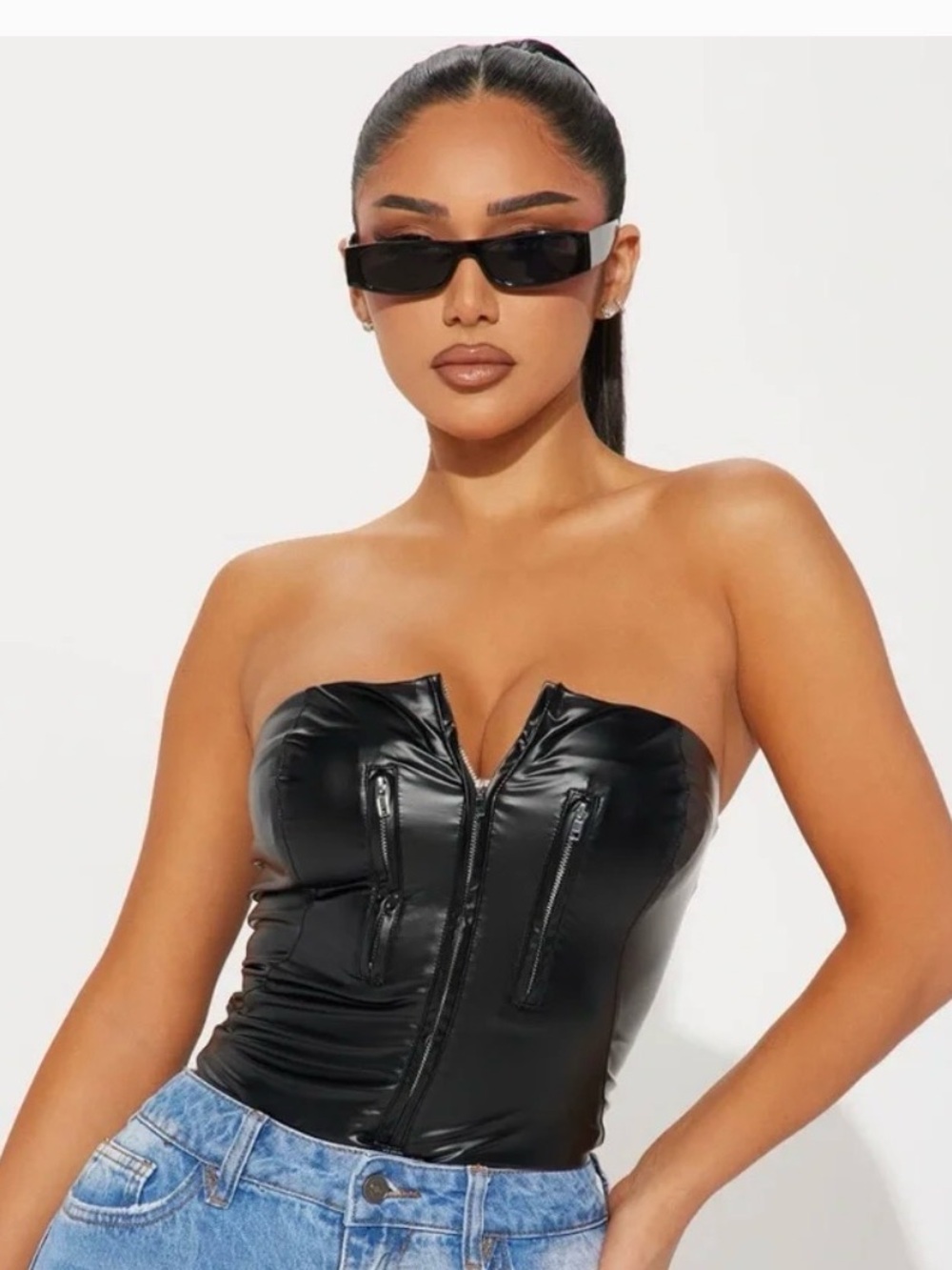 NWT Fashion Nova Faux Leather Nothing On You Bodysuit Strapless
